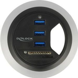 Delock 62869 in-desk hub 3-poorts USB 3.0 + SD-kaartlezer met 2 sleuven