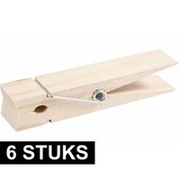 6x Mega knijper van hout 15 cm   -