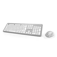 Hama Draadloos toetsenbord, muisset (QWERTZ-toetsenindeling, draadloze ergonomische muis, 2,4 GHz, USB-ontvanger), Windows Keyboard, draadloze muis-toetsenbord-set, wit zilver