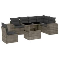 vidaXL 7-delige Loungeset met kussens poly rattan grijs