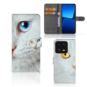 Xiaomi 13 Pro Telefoonhoesje met Pasjes Witte Kat