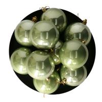 Othmar Decorations kerstballen - 18x st- 8 cm - salie groen - kunststof - thumbnail