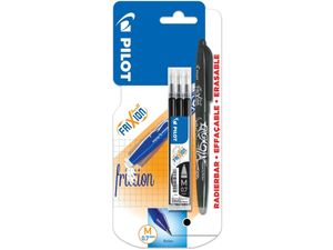 Pilot gelroller Frixion Ball, blister van 4 stuks (1 gelroller + 3 vullingen), zwart