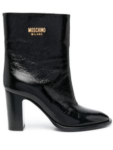 Moschino bottines en cuir à plaque logo - Noir