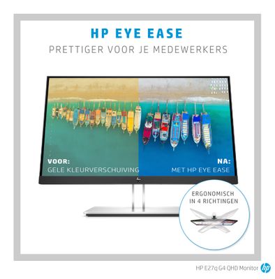 HP E27q G4 LED-monitor Energielabel E (A - G) 68.6 cm (27 inch) 2560 x 1440 Pixel 16:9 5 ms VGA, HDMI, DisplayPort, USB 3.2 Gen 1 (USB 3.0) IPS LED
