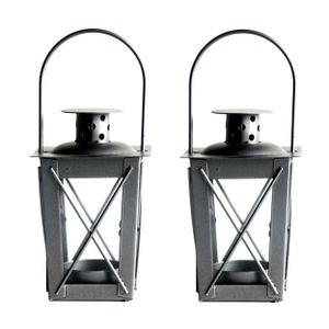 Set van 4x stuks zilveren tuin lantaarn/windlicht van ijzer 7,5 x 7,5 x 11 cm