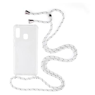 Shop4 - Samsung Galaxy A20e Hoesje - Zachte Back Case met Koord Multi Wit