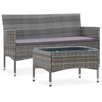 vidaXL 2-delige Loungeset met kussen poly rattan grijs