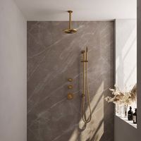 Regendoucheset Inbouw Brauer Gold Edition Thermostatisch 20 cm met Plafondarm, Glijstang en Handdouche Staaf Losse Stopkranen Geborsteld Goud Brauer - thumbnail