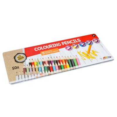 50x Hobby kleurpotloden in blik in diverse kleuren - Tekenpotloden 50x Hobby kleurpotloden in blik in diverse kleuren - Tekenpotloden