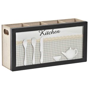 Items keukengerei/bestek houder - 30 x 9 x 15 cm - hout   -