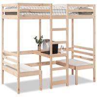 vidaXL Hoogslaper met bureau en stoelen massief grenenhout 75x190 cm, bedframe, bedbodem, slaapkamermeubel, bed, bed ombouw, eenpersoonsbed