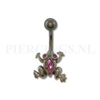 Navelpiercing sterling zilver kikker roze - thumbnail