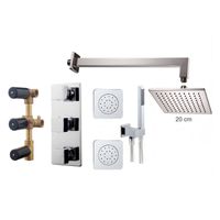 Thermostatische Inbouw Regendouche Set Wiesbaden Type 118 Body Jets Wandarm 20 cm Vierkant incl. Inbouwdeel - thumbnail