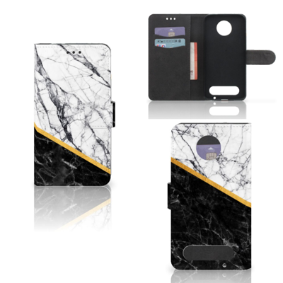 Motorola Moto Z2 Force Bookcase Marmer Wit Zwart - Origineel Cadeau Man