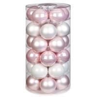 30x Noble Rose Mix Glazen Kerstballen 6 Cm Glans En Mat - Kerstboomversiering Mix Lichtroze/wit