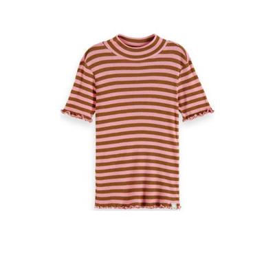 Scotch & Soda gestreept T-shirt bruin/roze