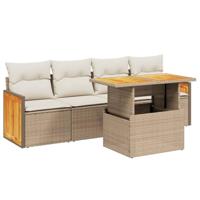 vidaXL 5-delige Loungeset met kussens poly rattan beige, tuinset, tuinmeubel, terrasset, tuinbank, terrasmeubel, loungebank, loungeset tuin
