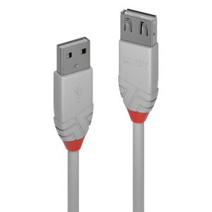 LINDY USB-kabel USB 2.0 USB-A stekker, USB-A bus 2.00 m Grijs 36713