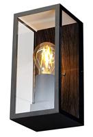 Buitenwandlamp Karo in houtlook/zwart, hoekige wandlamp met E27-fittingen, max. 60 watt, buitenlamp met lichteffect voor de entree