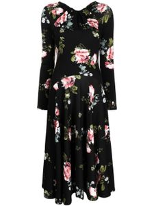 ERDEM robe mi-longue à fleurs - Noir