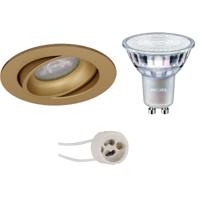 LED Spot Set - Pragmi Delton Pro - GU10 Fitting - Inbouw Rond - Mat Goud - Kantelbaar - Ø82mm - Philips - MASTER 927 36D VLE - 3.7W - Warm Wit 2200K-2700K - DimTone Dimbaar