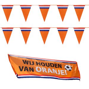 Bellatio decorations - Oranje Holland vlaggenlijnen set met grote banier vlag