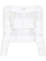 Genny cardigan nervuré à empiècement en mesh - Blanc