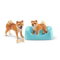 schleich 42479 Shiba Inu moeder en puppy, vanaf 3 jaar, Farm World - speelset, 4-delig