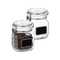 Voorraad/weckpot - 2x - transparant - glas - 13,6 x 10,6 cm - 750 ml - krijtplaatje - Bormioli Rocco