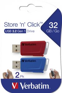 Verbatim V Store N CLICK USB-stick 32 GB Rood, Blauw 49308 USB 3.2 Gen 1 (USB 3.0)