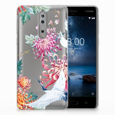 Nokia 8 TPU Hoesje Bird Flowers Nokia 8 TPU Hoesje Bird Flowers