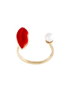 Delfina Delettrez bague "Lips piercing" en or 9ct, perle et émail - Multicolore