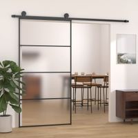 Schuifdeur 102,5x205 cm mat ESG-glas en aluminium zwart