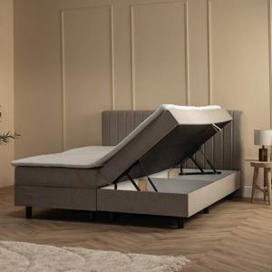 2-Persoons Boxspring Met Opbergruimte Beam - Beige 160x210 cm - Pocketvering - Inclusief Topper - Dekbed-Discounter.nl