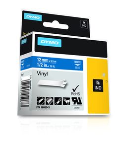 Labeltape DYMO IND RHINO 1805243 Vinyl Tapekleur: Blauw Tekstkleur:Wit 12 mm 5.5 m