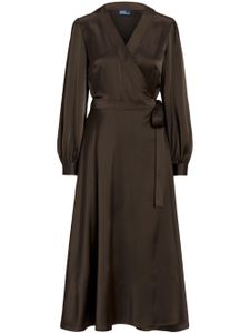 Polo Ralph Lauren robe mi-longue en satin à design portefeuille - Marron