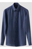 ETON Contemporary Fit Linnen Overhemd donkerblauw, Effen - thumbnail