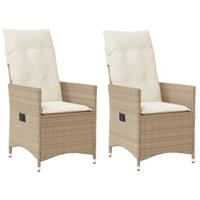 Tuinstoelen 2 st verstelbaar met kussens poly rattan beige - thumbnail