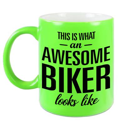 Fluor groen awesome biker cadeau mok / verjaardag beker 330 ml - feest mokken Fluor groen awesome biker cadeau mok / verjaardag beker 330 ml - feest mokken