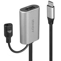 LINDY 43270 5 m USB 3.1 actieve verlengkabel type C naar A - zwart/zilver