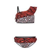 Retour Denim bandeau bikini Jutta met panterprint rood/wit/zwart