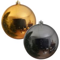 2x Grote kerstballen goud en zilver van 25 cm glans van kunststof - thumbnail