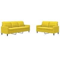 vidaXL 2-delige Loungeset met kussens fluweel geel, bankenset, tv-stoel, fauteuil, sofa, stoffen bank, beklede bank, fluwelen bank, loungebank