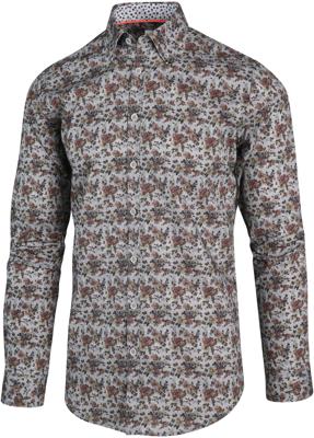 Blue Industry Heren Overhemd Grijs Met Blader Print Perfect Fit Blue Industry Heren Overhemd Grijs Met Blader Print Perfect Fit