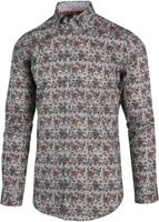 Blue Industry Heren Overhemd Grijs Met Blader Print Perfect Fit