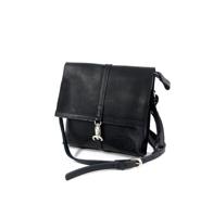 Handgemaakte leren schouder kleptas #04 zwart