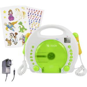 X4 Tech Bobby Joey Kinder CD-speler CD, SD, USB Incl. karaoke-functie, Incl. microfoon Wit, Groen