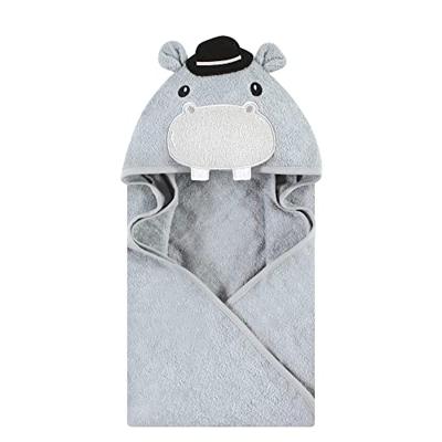 Hudson Baby Unisex Baby Cotton Animal Face Hooded Towel, Hippo, One Size