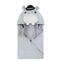 Hudson Baby Unisex Baby Cotton Animal Face Hooded Towel, Hippo, One Size